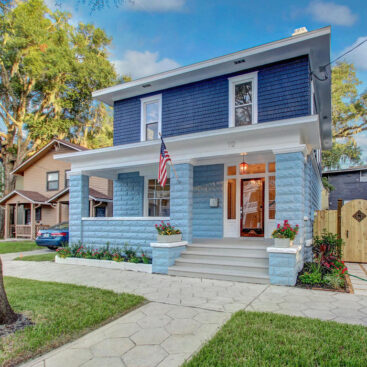 Exterior view of a fully restored 1914 historic two-story home renovation in Historic Springfield Jacksonville FL.