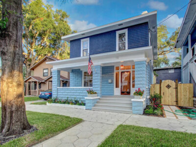 Exterior view of a fully restored 1914 historic two-story home renovation in Historic Springfield Jacksonville FL.